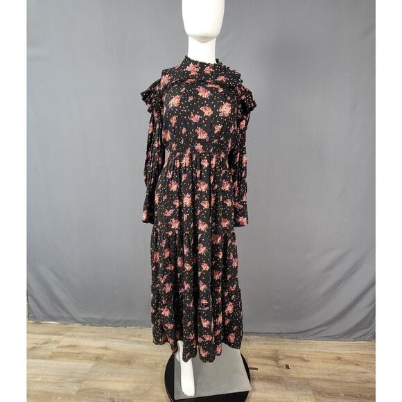 Angie Maxi Dress L Floral Ruffle Tiered Romantic Cottagecore Rayon - Picture 1 of 10